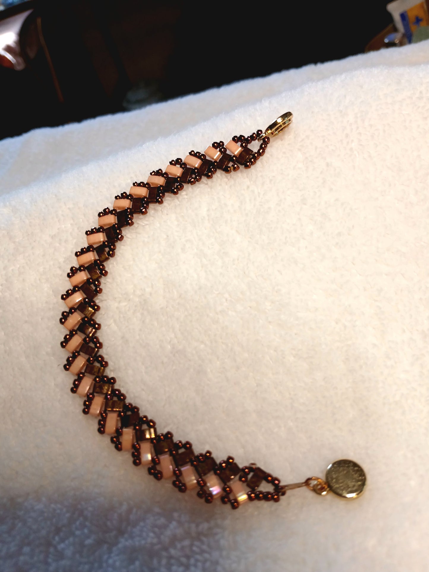 Miyuki tila and seed beaded bracelet with magnetic closure