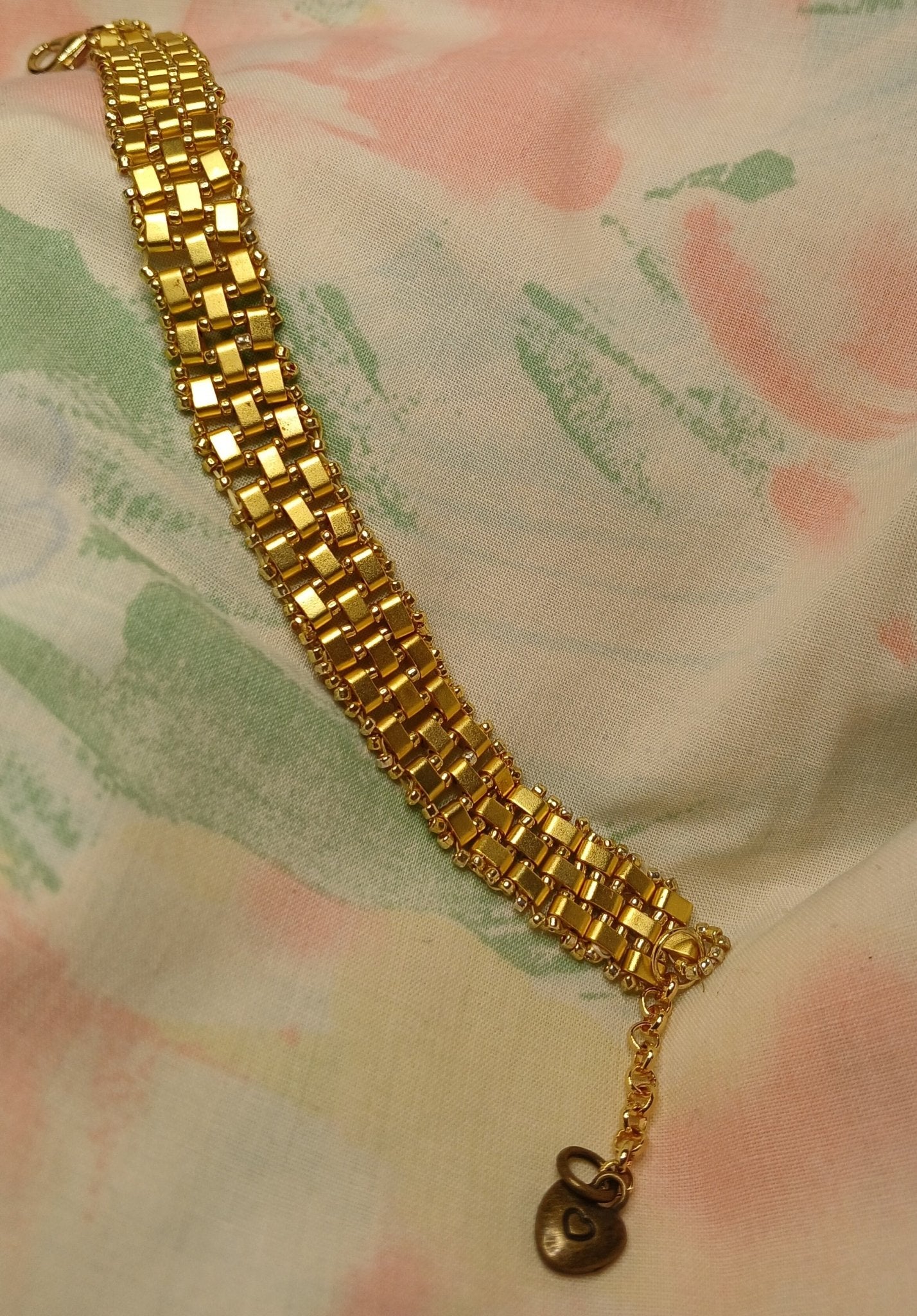 Gold plated Tiles with gold seed beads