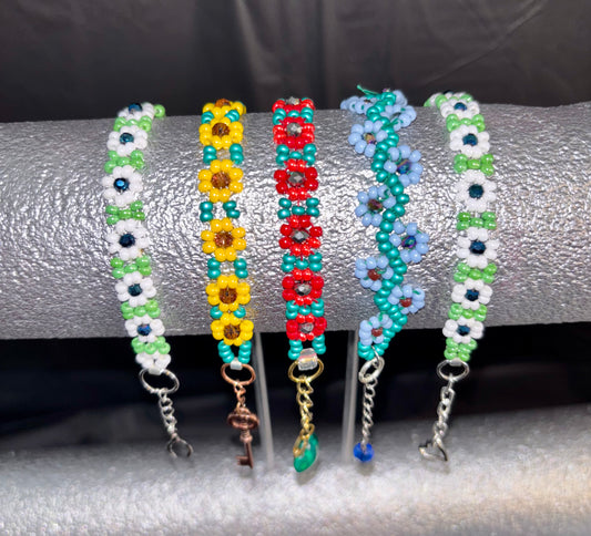Seed bead floral bracelets